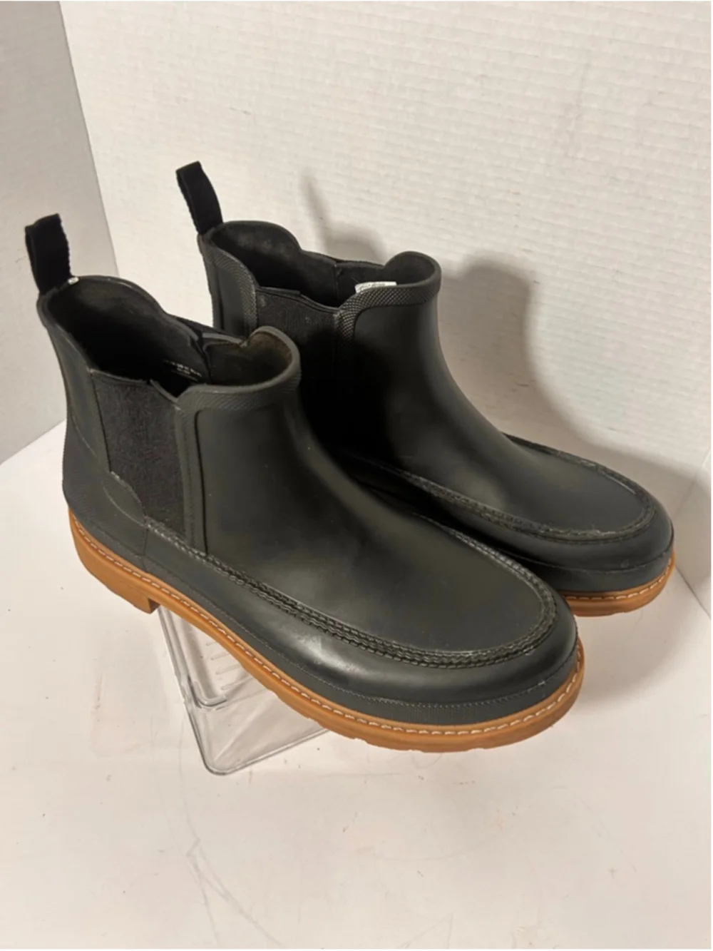 Men's Hunter Chelsea Moc Toe Black Rain Boots Size 11 Gum Soles